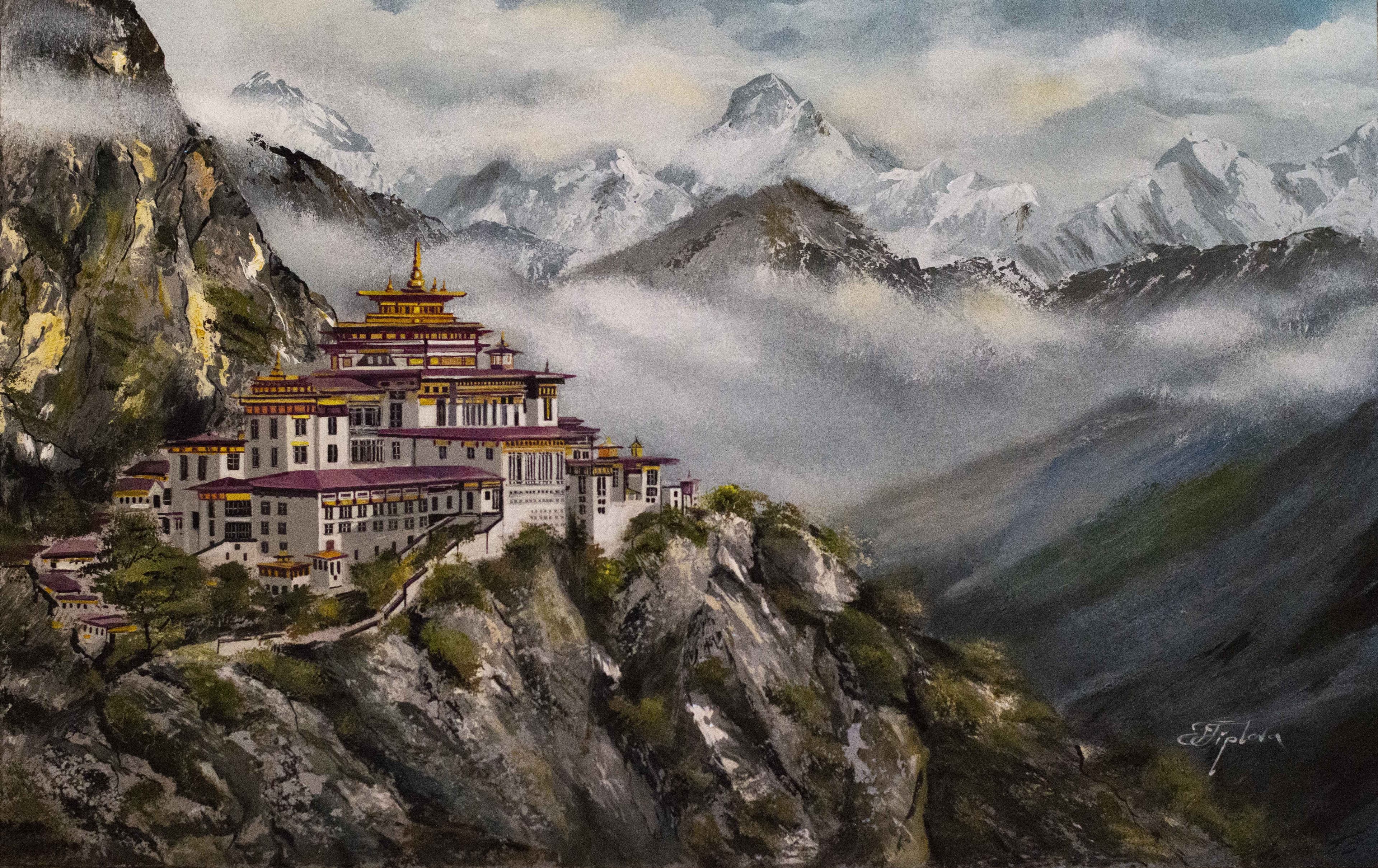TIGER'S NEST MONASTERY — Oil on MDF, original painting by Tetiana Tiplova